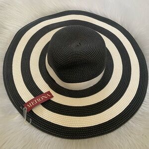 Merona Striped Black and Cream Floppy Hat